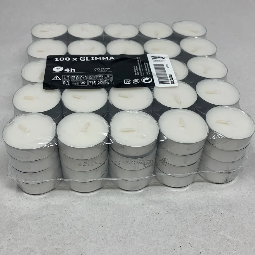 100 piece GLIMMA Unscented tealights 4hr Ikea Sweden